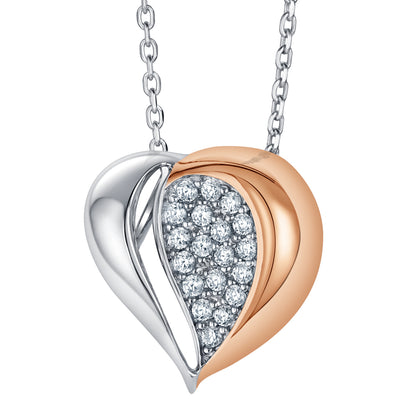 Two-Tone Sterling Silver Embellished Heart Pendant