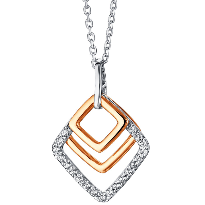 Rose-Tone Sterling Silver Open Layered Square Pendant