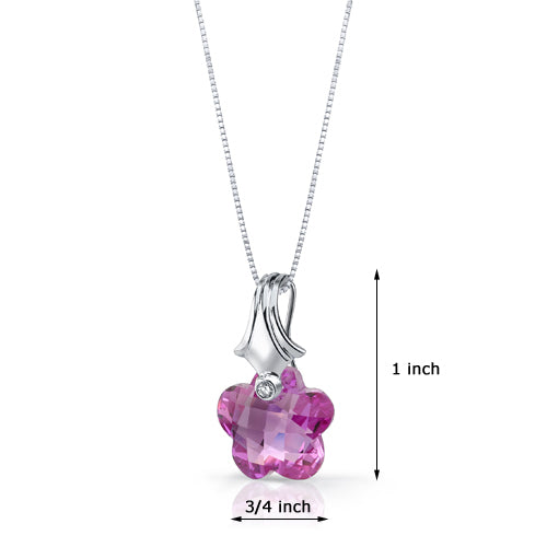 Created Pink Sapphire Sterling Silver Pendant Blooming Flower Cut 16 Carats 