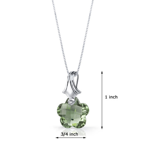 Green Amethyst Sterling Silver Pendant Blooming Flower Cut 11 Carats 