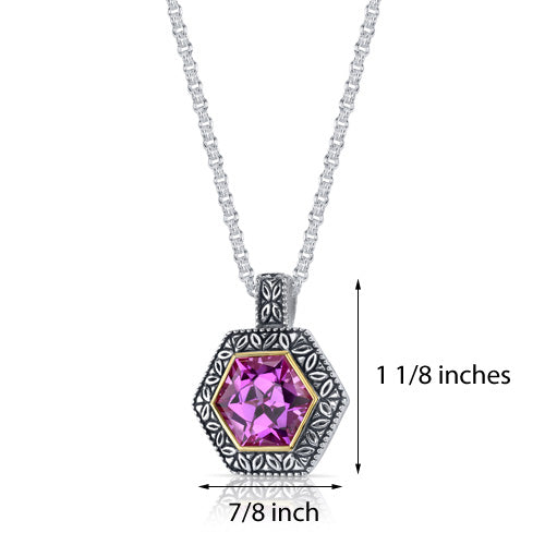 Lab Created Pink Sapphire Pendant in Sterling Silver 10 Carats