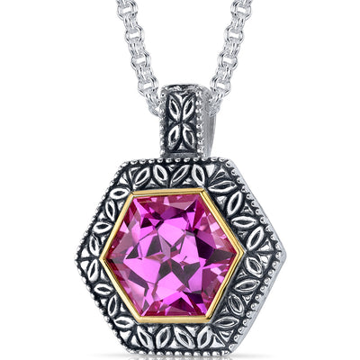 Lab Created Pink Sapphire Pendant in Sterling Silver 10 Carats
