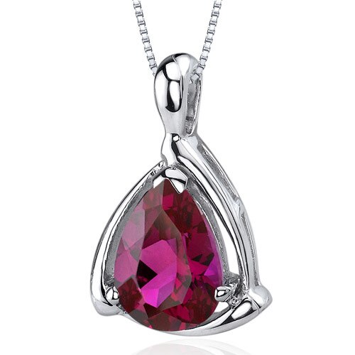 Ruby Pendant Sterling Silver Pear Shape 2.5 Carats