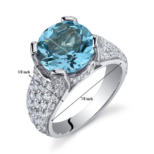 Swiss Blue Topaz Round Cut Sterling Silver Ring Size 9