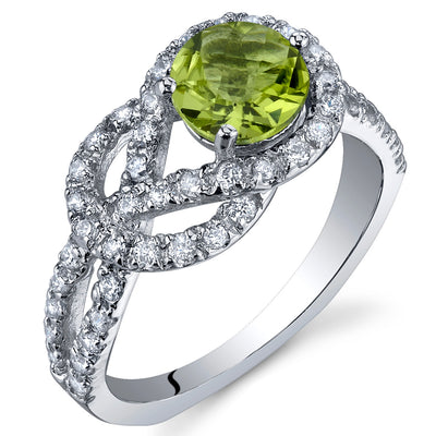 Peridot Ring Sterling Silver Infinity Knot Round Shape 0.75 Carat Size 8