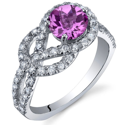 Created Pink Sapphire Round Cut Sterling Silver Ring Size 6