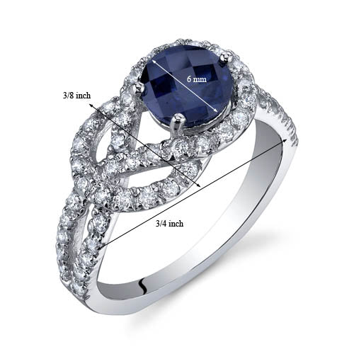 Created Blue Sapphire Ring Sterling Silver Infinity Knot Round Shape 1.25 Carats Size 8