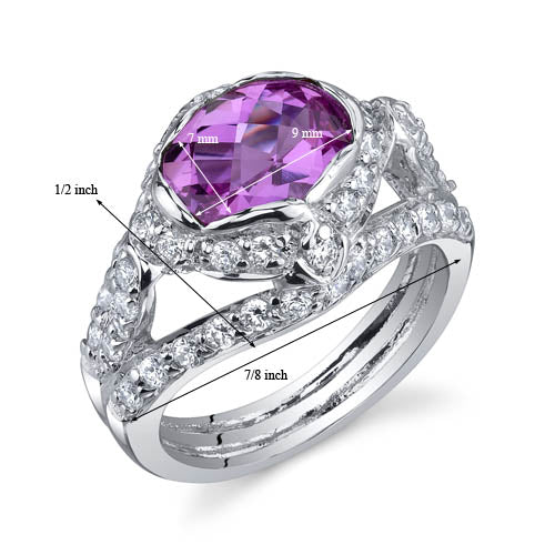 Created Pink Sapphire Oval Cut Sterling Silver Ring Size 7