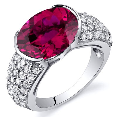 Created Ruby Oval Cut Sterling Silver Ring Size 5