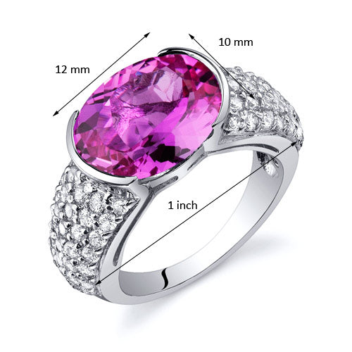 Created Pink Sapphire Oval Cut Sterling Silver Ring Size 9