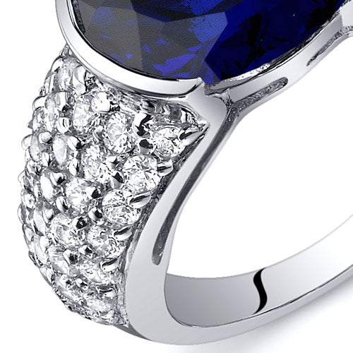 Created Blue Sapphire Oval Cut Sterling Silver Ring Size 5