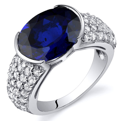 Created Blue Sapphire Oval Cut Sterling Silver Ring Size 6