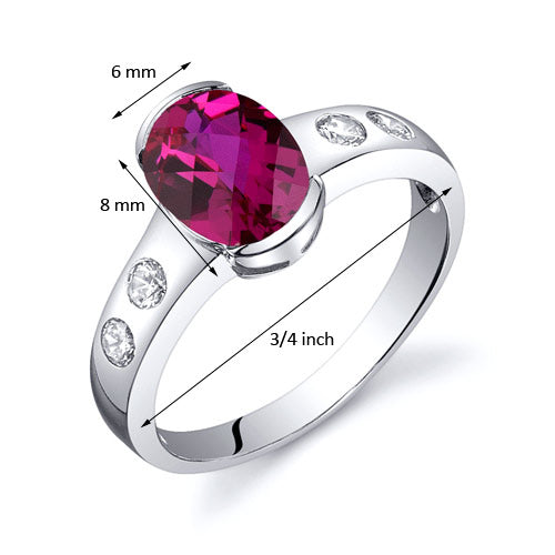 Created Ruby Oval Cut Sterling Silver Ring Size 9