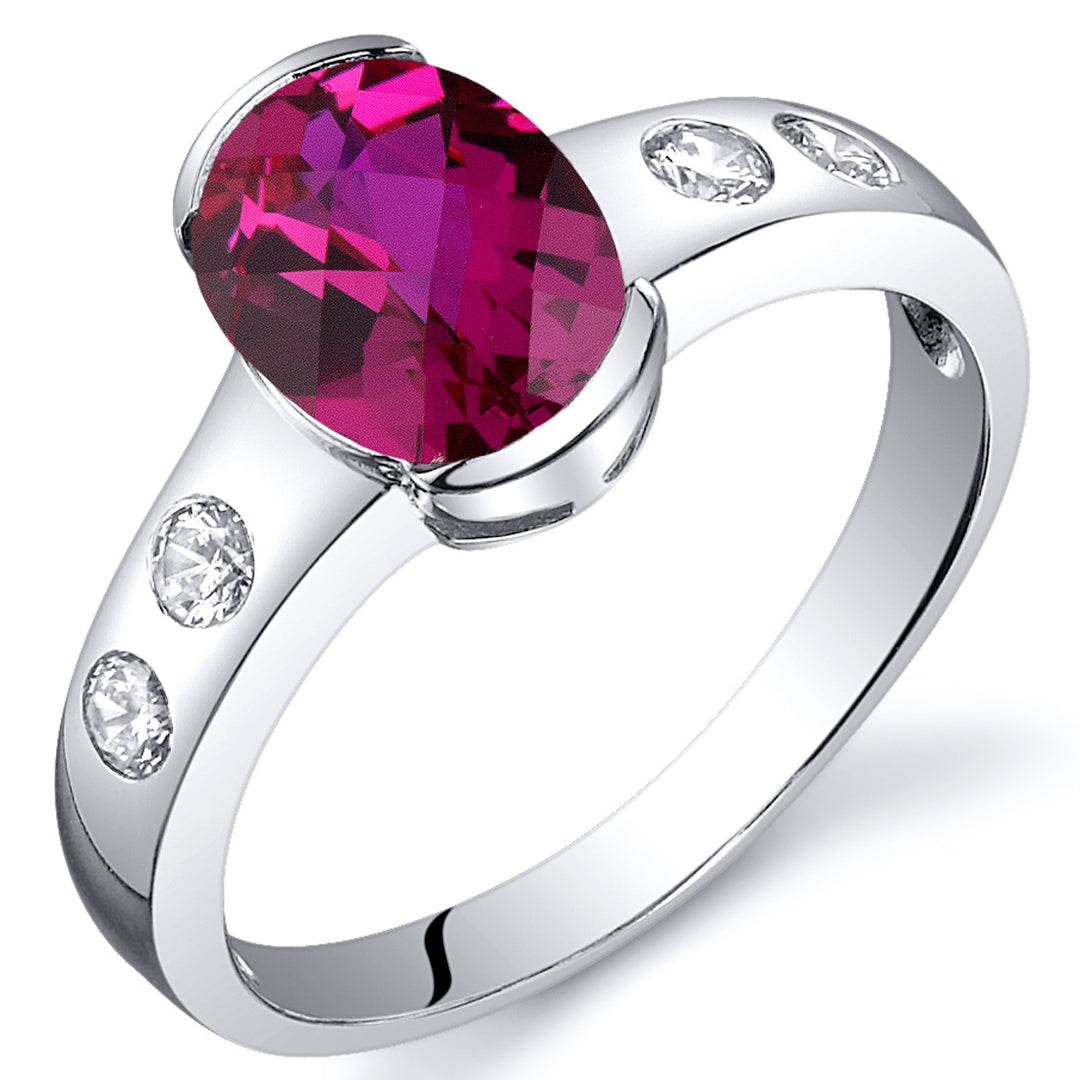 Created Ruby Oval Cut Sterling Silver Ring Size 7