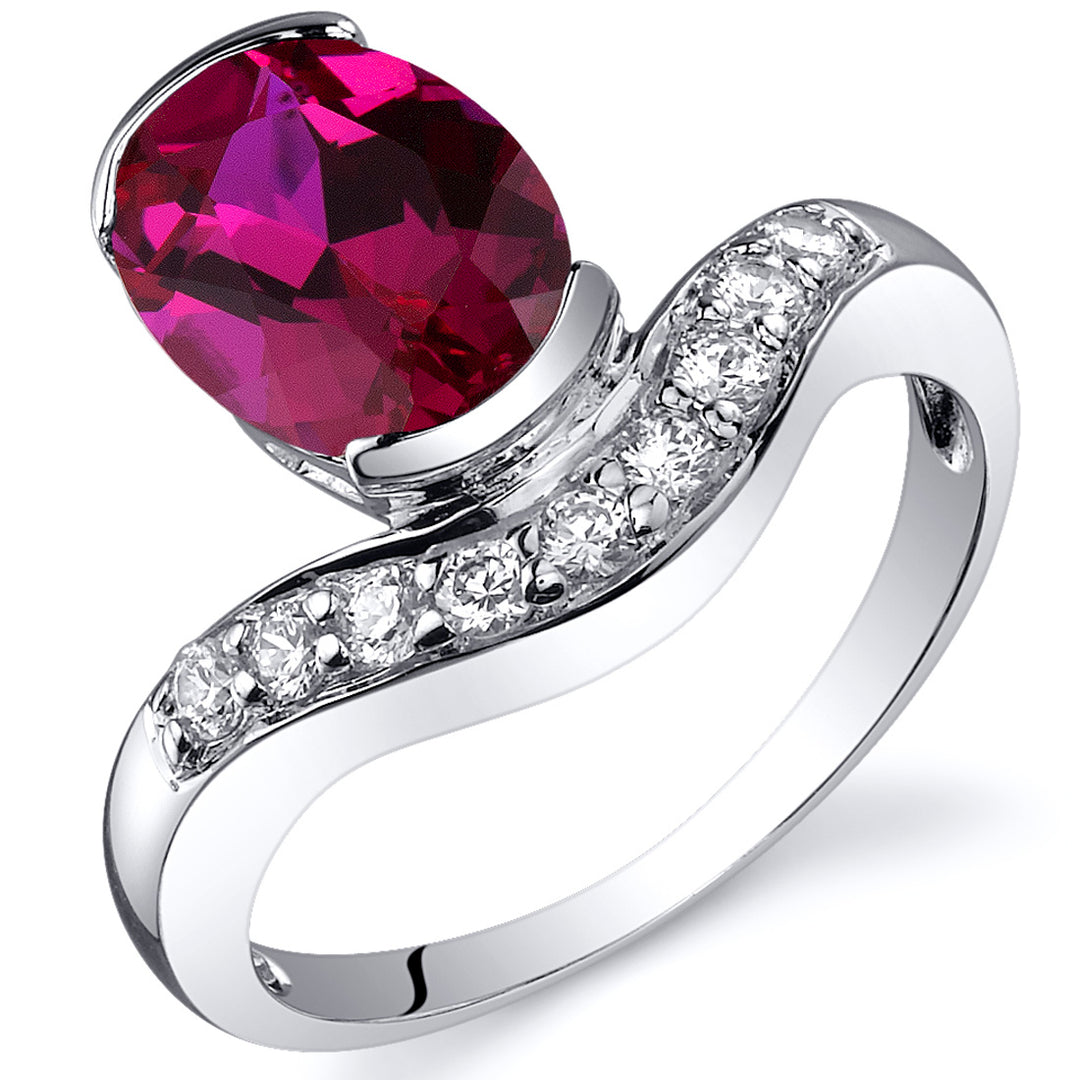 Created Ruby Oval Cut Sterling Silver Ring Size 6