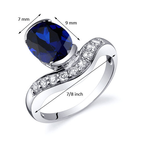 Created Blue Sapphire Oval Cut Sterling Silver Ring Size 5