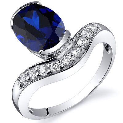 Created Blue Sapphire Oval Cut Sterling Silver Ring Size 9