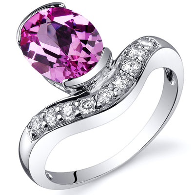 Created Pink Sapphire Oval Cut Sterling Silver Ring Size 6