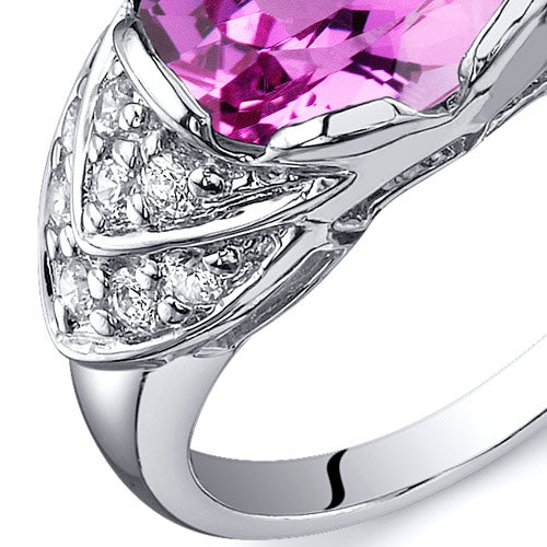 Created Pink Sapphire Oval Cut Sterling Silver Ring Size 8