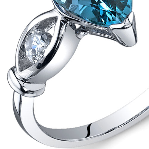 London Blue Topaz Ring Sterling Silver Pear Shape 1.5 Carats Size 8
