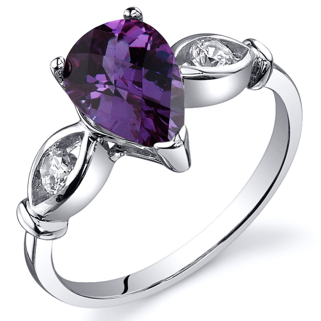 Alexandrite Ring Sterling Silver Pear Shape 1.75 Carats Size 8