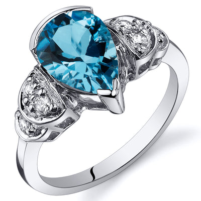 Swiss Blue Topaz Pear Shape Sterling Silver Ring Size 5