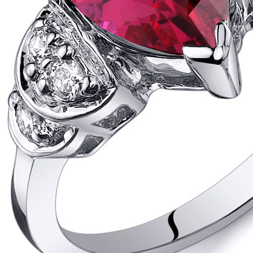 Created Ruby Pear Shape Sterling Silver Ring Size 5