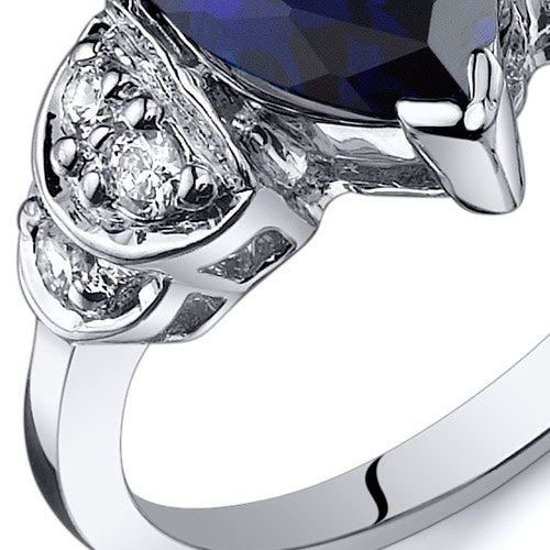 Created Blue Sapphire Pear Shape Sterling Silver Ring Size 5