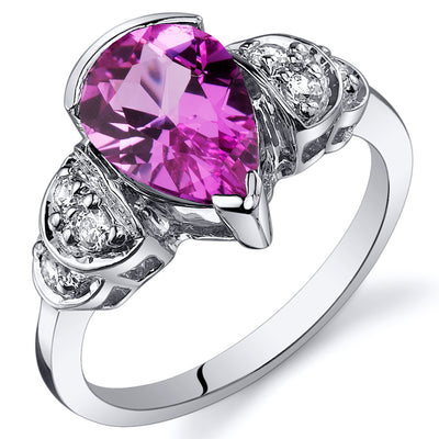 Created Pink Sapphire Pear Shape Sterling Silver Ring Size 9