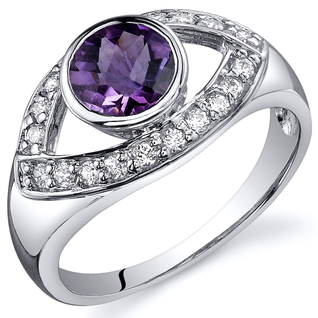 Amethyst Round Cut Sterling Silver Ring Size 6