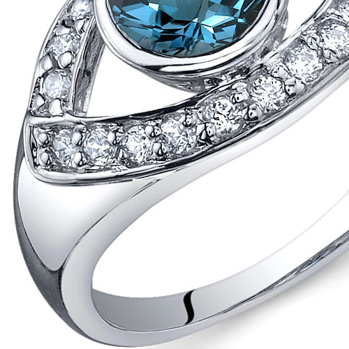 London Blue Topaz Round Cut Sterling Silver Ring Size 8