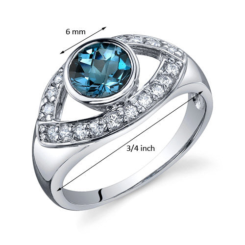 London Blue Topaz Round Cut Sterling Silver Ring Size 8