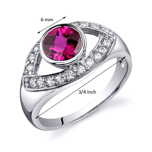 Created Ruby Round Cut Sterling Silver Ring Size 9