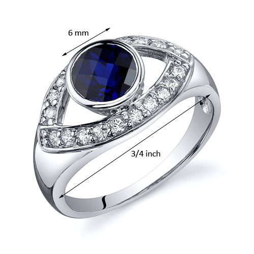 Created Blue Sapphire Round Cut Sterling Silver Ring Size 9