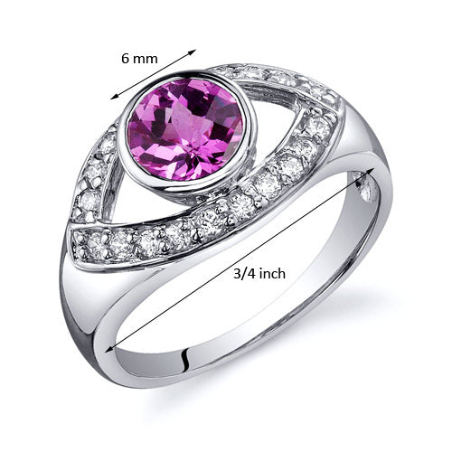 Created Pink Sapphire Round Cut Sterling Silver Ring Size 7