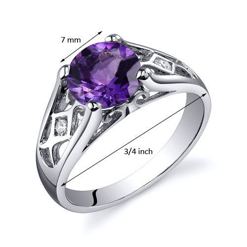 Amethyst Ring Sterling Silver Round Shape 1.25 Carats Size 5