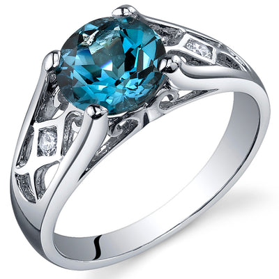 London Blue Topaz Round Cut Sterling Silver Ring Size 6