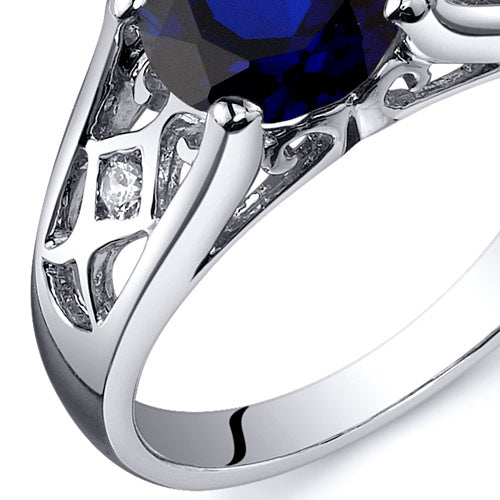 Created Blue Sapphire Round Cut Sterling Silver Ring Size 9