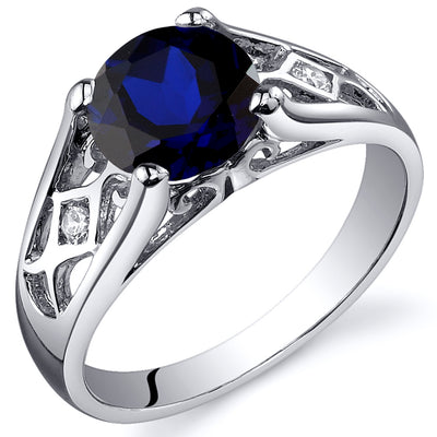 Created Blue Sapphire Round Cut Sterling Silver Ring Size 7