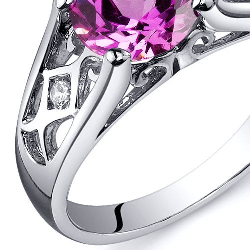 Created Pink Sapphire Round Cut Sterling Silver Ring Size 5