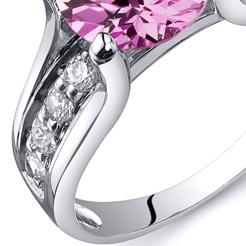 Created Pink Sapphire Solitaire Ring Sterling Silver 2.75 Carats Size 7