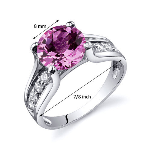 Created Pink Sapphire Solitaire Ring Sterling Silver 2.75 Carats Size 7