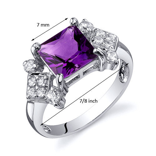 Amethyst Ring Sterling Silver Princess Shape 1.5 Carats Size 8