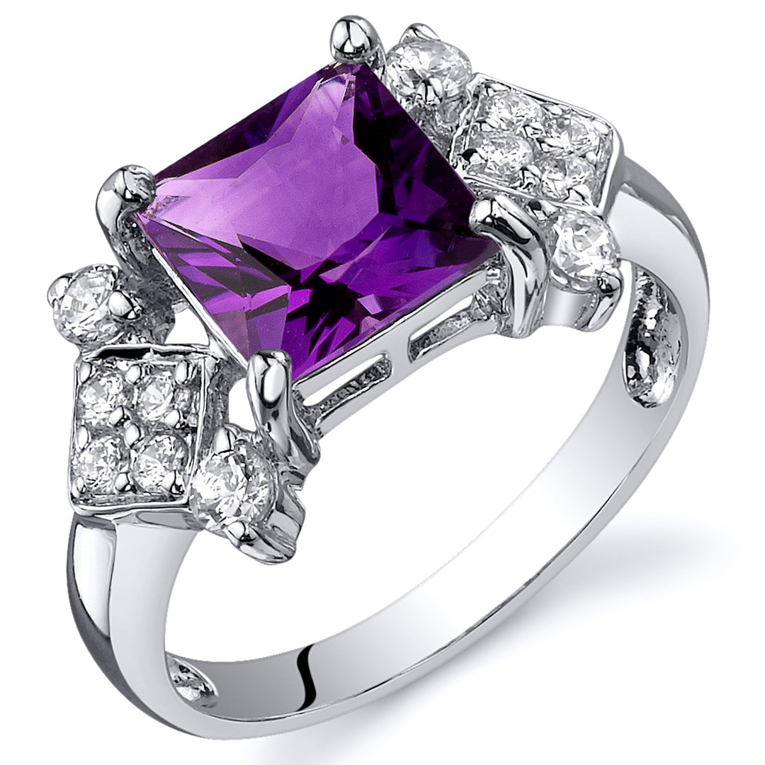Amethyst Ring Sterling Silver Princess Shape 1.5 Carats Size 8