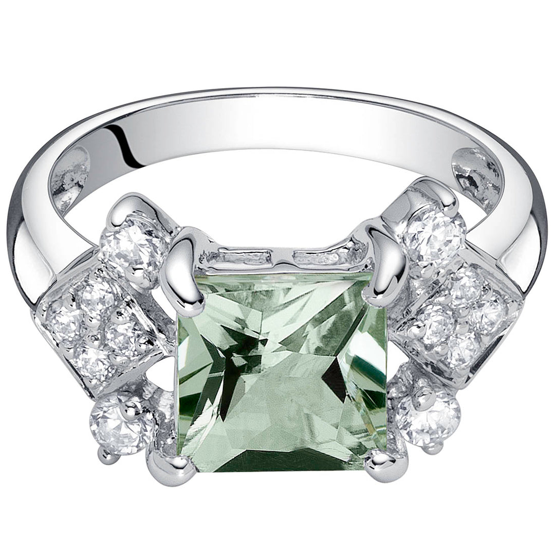 Green Amethyst Princess Cut Sterling Silver Ring Size 5