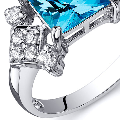 Swiss Blue Topaz Princess Cut Sterling Silver Ring Size 8
