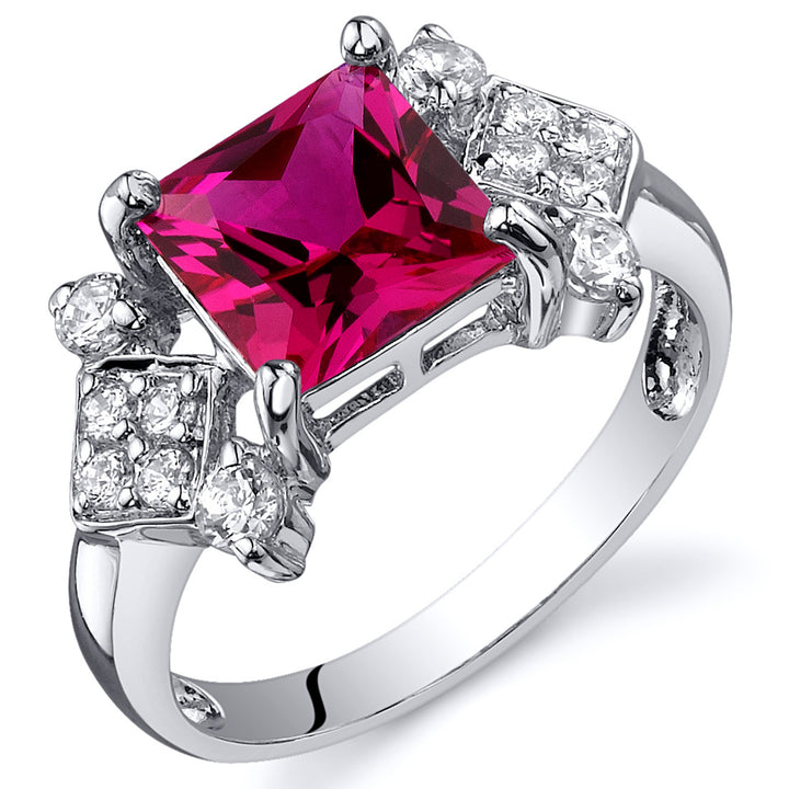 Created Ruby Princess Cut Sterling Silver Ring Size 8