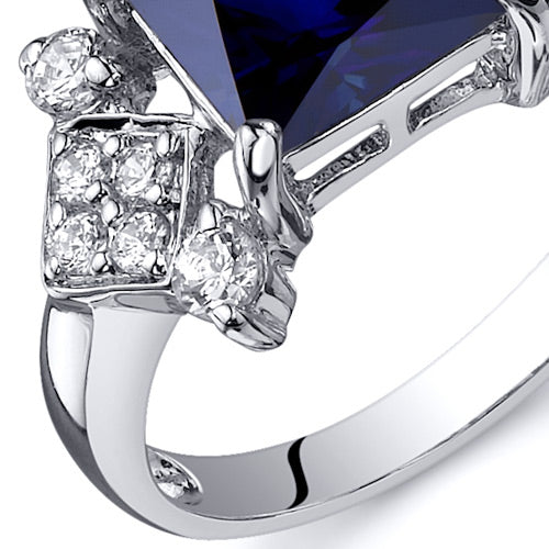 Created Blue Sapphire Princess Cut Sterling Silver Ring Size 6