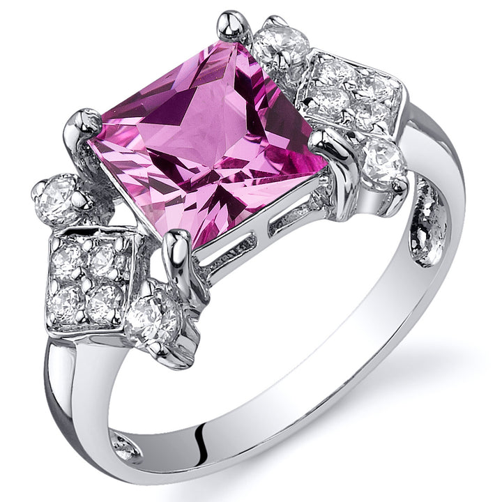 Created Pink Sapphire Princess Cut Sterling Silver Ring Size 5