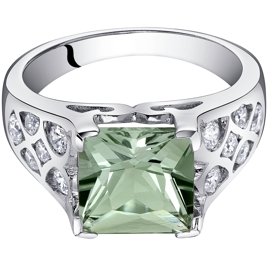 Green Amethyst Princess Cut Sterling Silver Ring Size 5